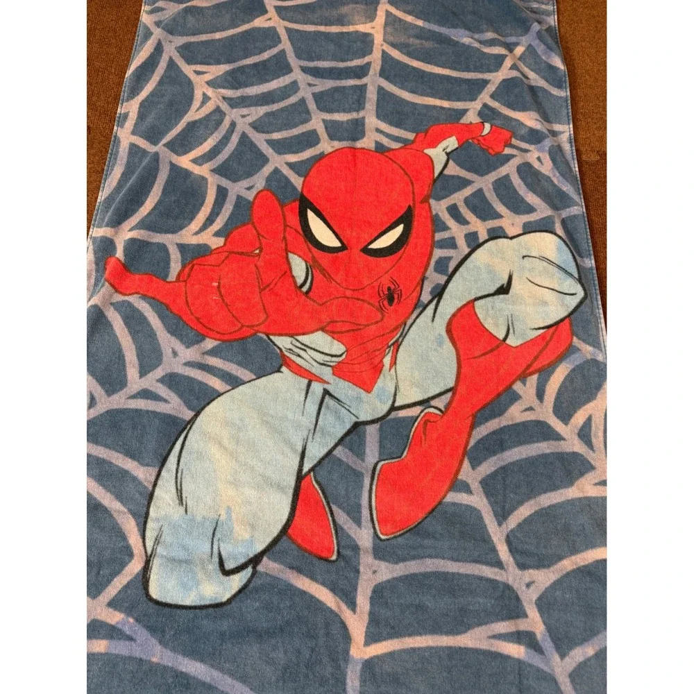 Marvel Spider-Man Beach Towel Blue Red Web Graphic Cotton Bath Towel Kids
